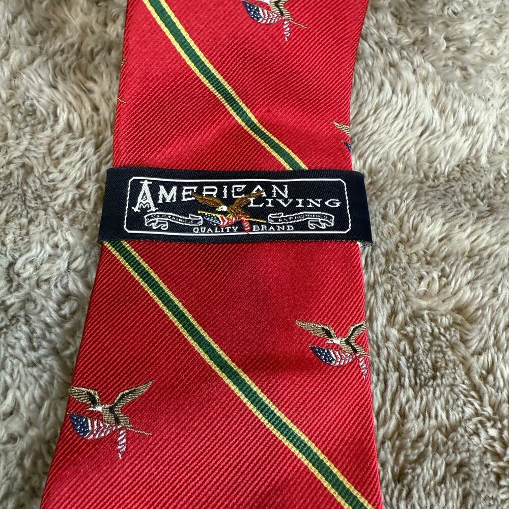 NEW American Living Red Diagonal Stripe Eagle With Flag Silk Patriotic Neck Tie - Picture 3 of 7